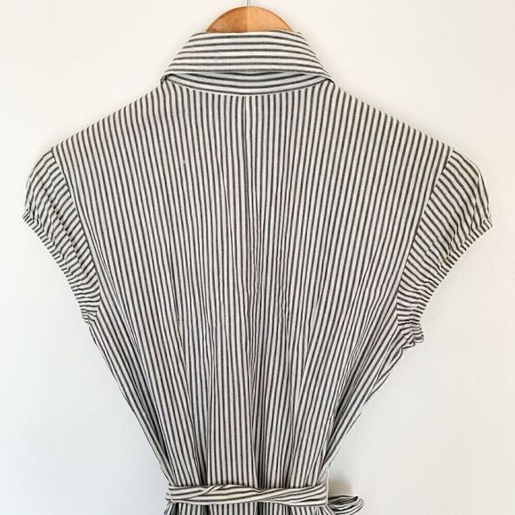 Norma Kamali Striped Cap Sleeve Collared Cinched Drop Waist Aline Dress - Picture 4 of 8